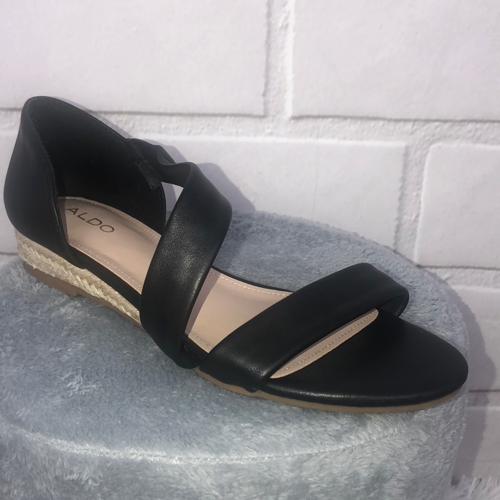 Aldo Leather black espadrille bottom flats